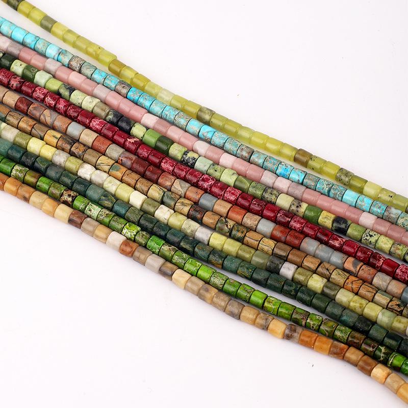 4x4mm Emperor Stone Cylinder Beads - Pink Opal, Xiuyu Serpentine, Flower Jade, Green Dragon Vein Spacer Beads