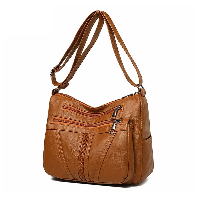 2025 New Fashion Women's Bag Large-capacity Soft Leather Messenger Bag Waterproof and Lightweight Multi-pocket Simple Versatile Shoulder Bag