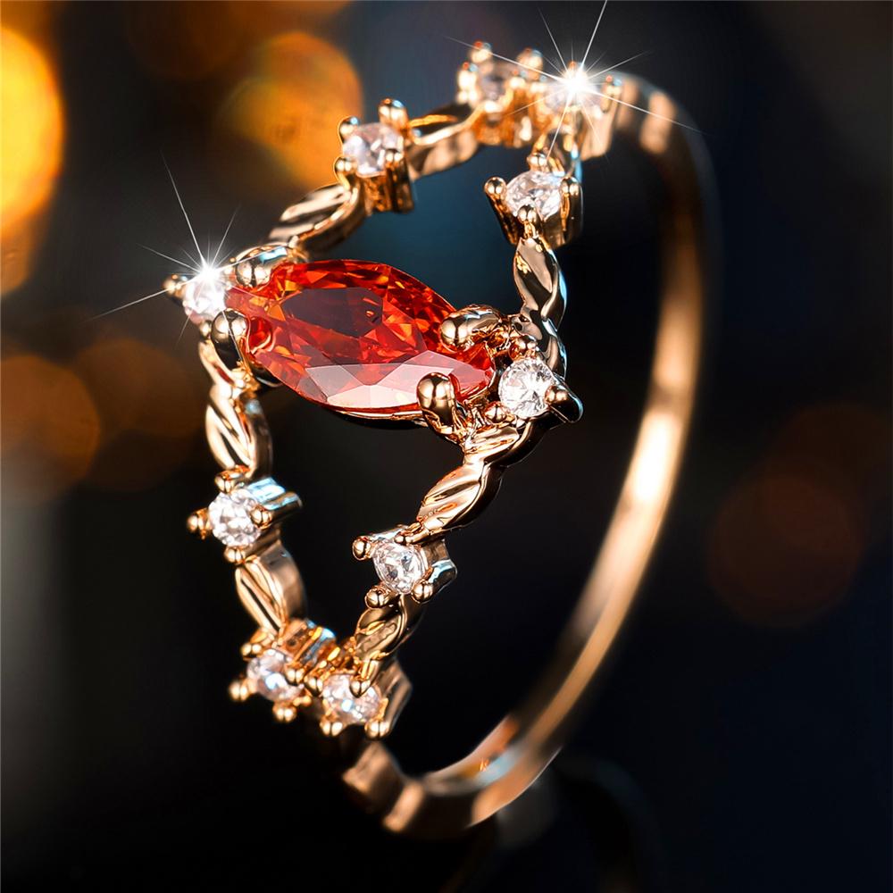 Luxury Female White Red Zircon Stone Finger Engagement Ring Vintage Gold Color Wedding Band Bridal  For Women