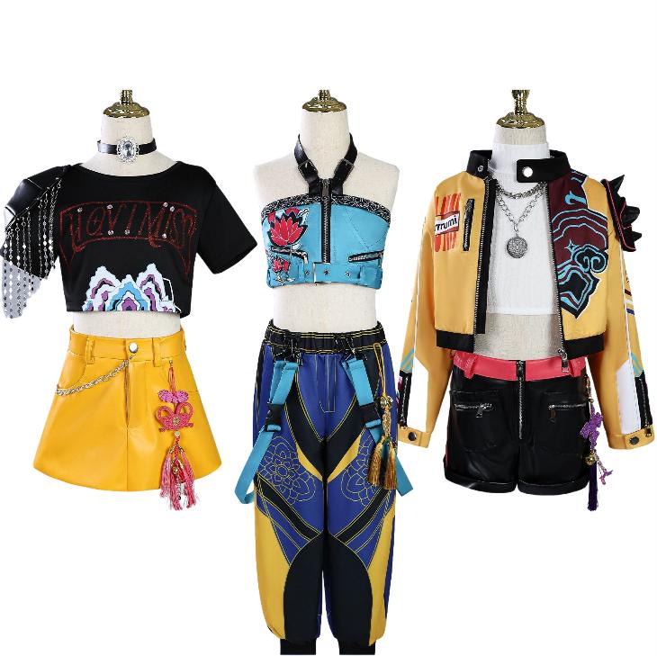Kids Kpop Demon Hunters Rumi Zoey Mira Cosplay Costume Child Huntrix Girls Clothes Group Idol Roleplay Halloween Cosplay Costume