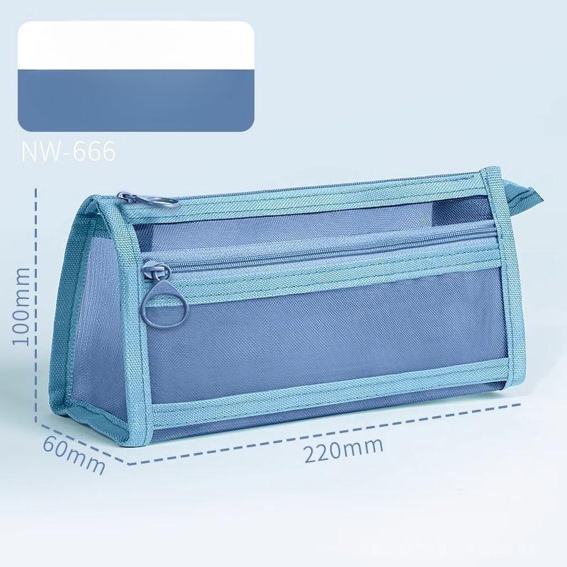 Transparent Double Layer Pencil Case, Mesh Zipper Pouch, Travel Cosmetic Bag, Cute Transparent Stationery Organizer for Office University