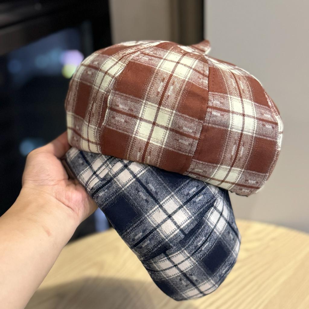 Spring and Autumn Xiaoxiangfeng Fashion Plaid Beret New British Retro Painter Hat Elegant Temperament Octagonal Hat Women