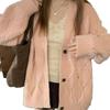 Women's Pink Knit Cardigan Sweater Coat - Korean Style, Loose Fit, Autumn/Winter.
