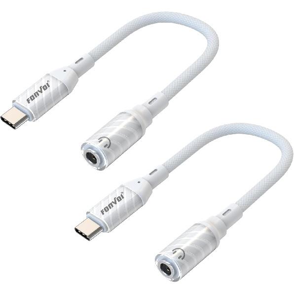 USB Type C to 3.5mm Headphone Jack Adapter(2 Park),Transparent USB C to Audio AUX Cable Dongle Cord Compatible with iPhone 15/16 pro max,Pixel 4 3 2
