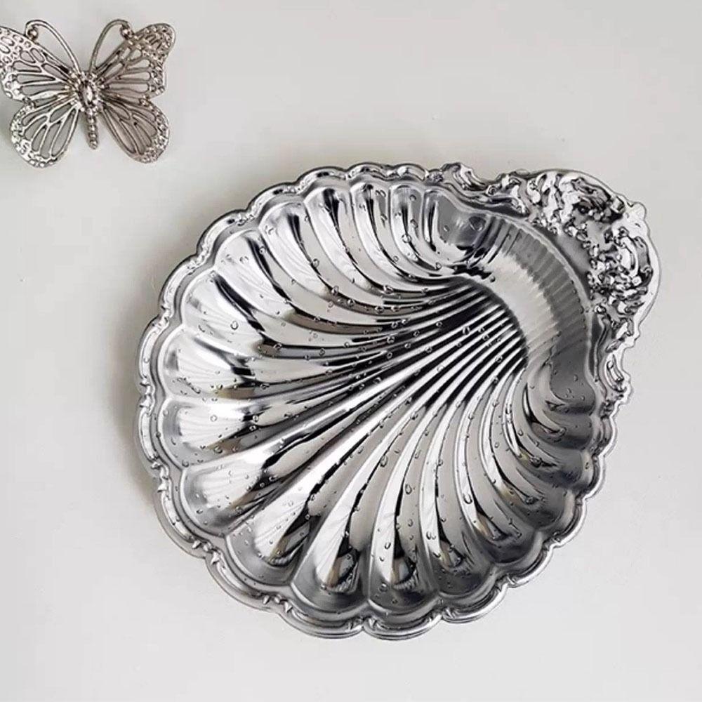 Silver Color Dessert Plate Vintage Shell Shaped Dish Jewelry Storage Tray Home Decoration
