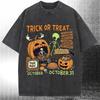 European Size Men'S Heavyweight Vintage Washed Halloween T-Shirt - Alien, & Horror Graphic Print with Trick Treat Lettering, Jack-O-Lanterns