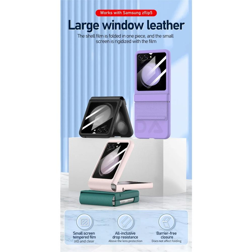 Lyxigt matt läder Färgglat gångjärn för Samsung Galaxy Z Flip 6 5 5G Fodral med spegelfilm Skyddande hopfällbar Stötsäker Fullt skydd