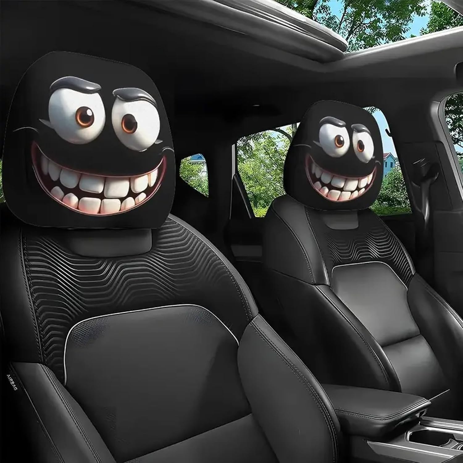 4PCS Funny Cartoon Car Headrest Covers, Cute Funny Cartoon Eyes Car Headrest Covers, CarSeat Head Rest Protector For Auto Front Seat Rest Decoration,