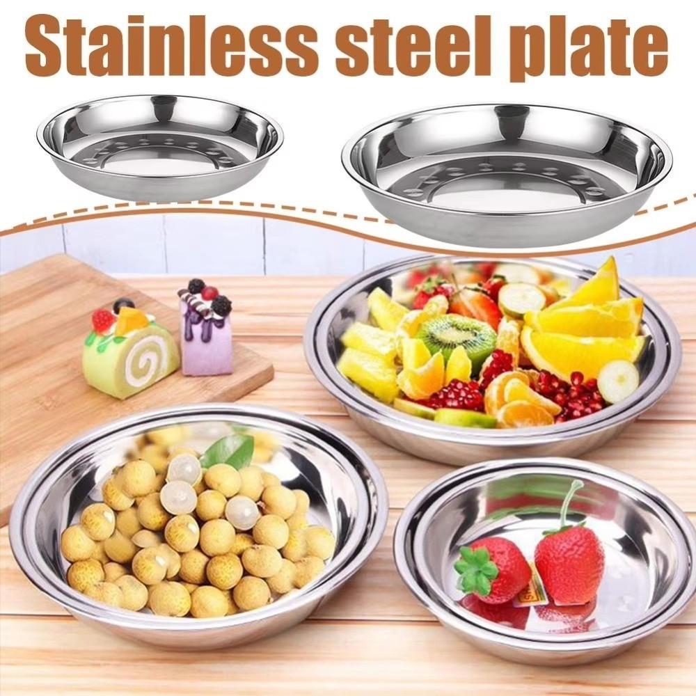 Reusable Deep Dinner Plates Non-Magnetic Metal Serving Platter Versatile Flat Dinnerware  For BBQ