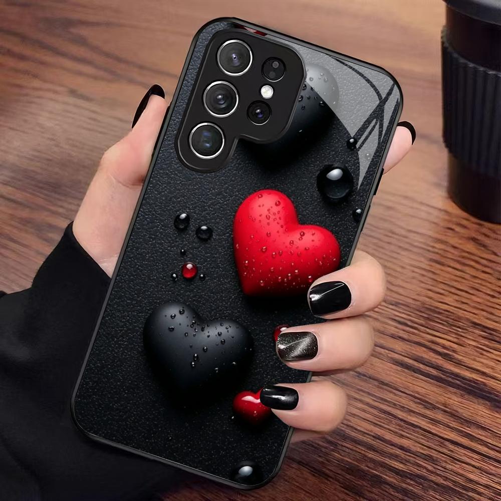 Love design tempered glass phone case suitable for Samsung Galaxy S26 S25 S24 S23 S22 S20 FE/Ultra/Plus anti drop back cover