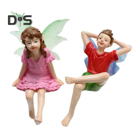

2 шт. Фигурки цветочных фей, смоляные миниатюрные украшения в виде фей, статуэтка девочки и мальчика для волшебного сада, украшение цветочного горшка в виде бонсай Sets