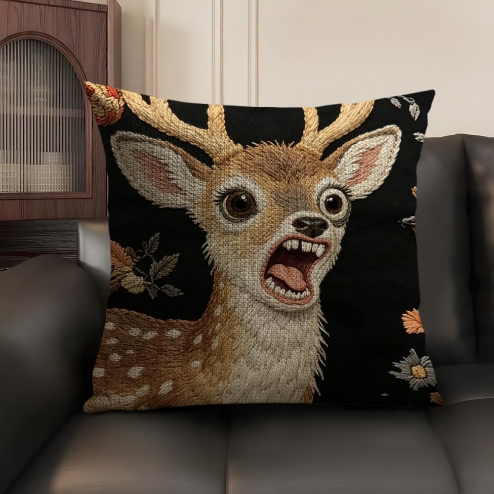 2D Scream Tiere Retro Kissenbezug Natürlicher Leinen Bio-Stoff Beidseitiger Druck Sofa Heimdekor Geschenk Kissenhülle
