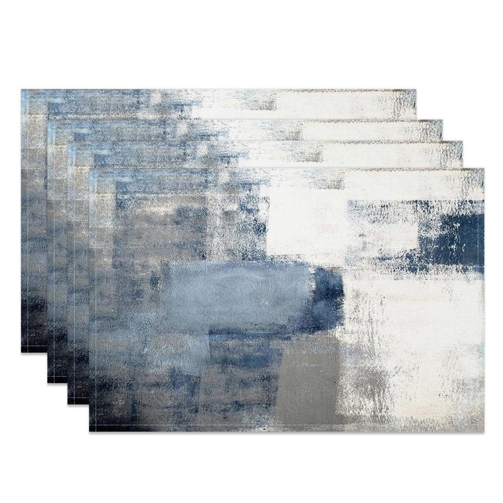 Blau-Graues Ombre Kunst-Tischset Set of 4 Modern Abstrakt Geometrische Blöcke Tischmatten 12x18 Zoll für Küchen-Esstisch-Dekoration Hitzebeständig Wasser