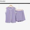 ZANZEA Women Sleeveless Vest Tops and Shorts Summer Two Piece Suit Sets