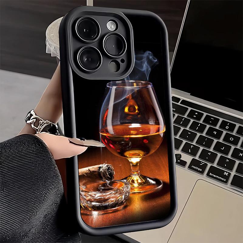 Phone Case for iPhone 17 Air 16E 15 16 Pro Max Cigar Whiskey Ice Drink Cover 14 Plus 13 12 Mini Soft Shell Silicone Fundas