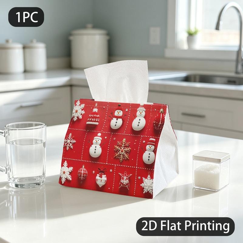 1pc Tissue Box, Knitted Christmas Ornaments Joyful Festive Pattern, 2D Flat Printing, Keeps Dust Out, Take Anywhere, Napkin Box, for Desk Use, 2D Flat