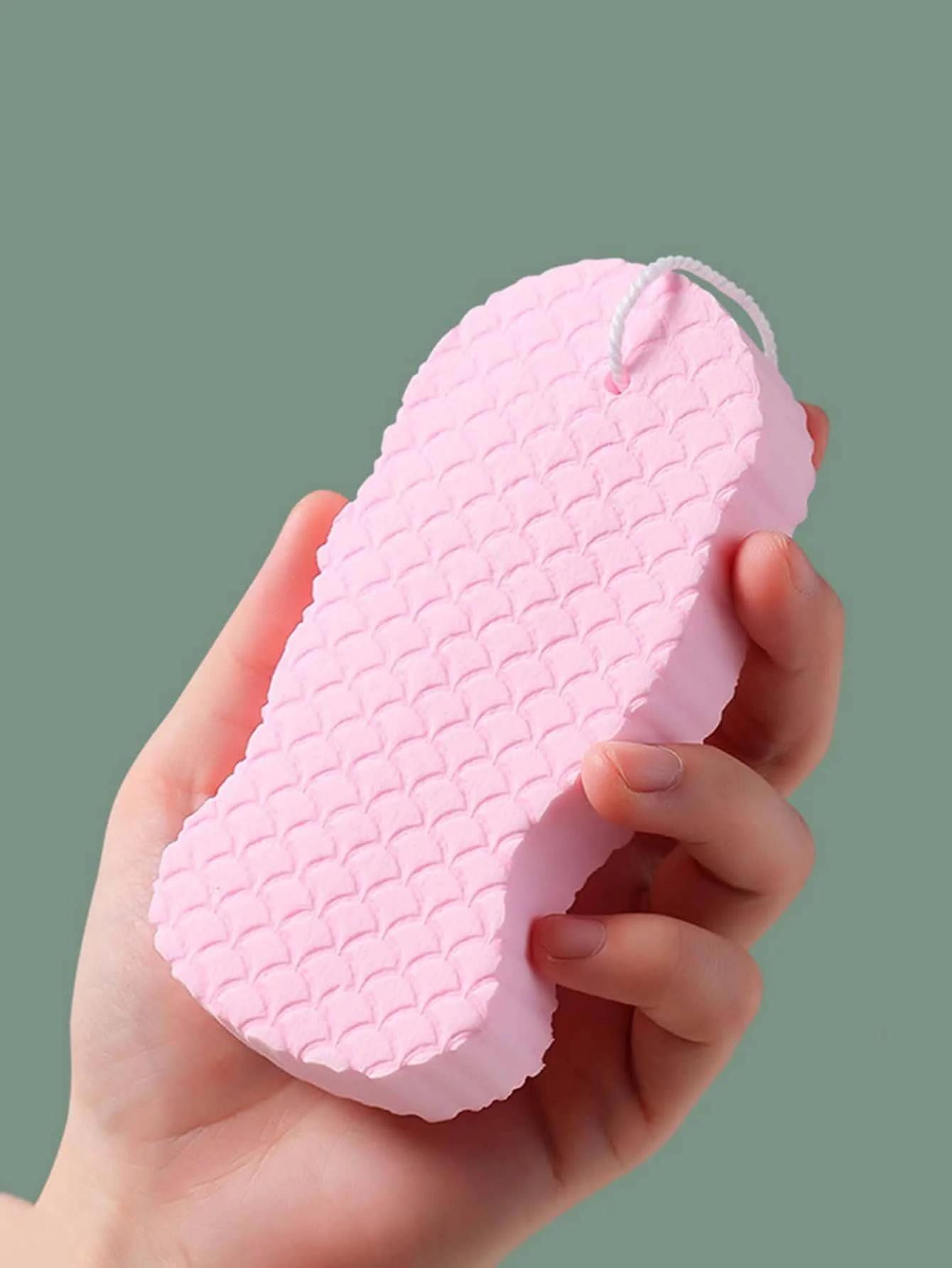 

1PC-Hanging Bath Sponge,3D Fish Scale Pattern, Exfoliating Massage Shower Sponge, Bathroom Accessories, Skin Care Bathing Tool рожевий