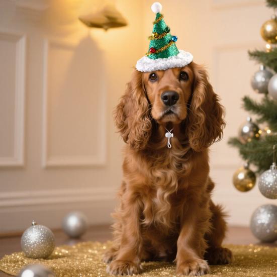 Pet Christmas Hat Xmas Tree Hat with Pompom And Bells Cats Glitter Santa Claus Hat with Adjustable Strap for Cats Dogs Holiday Parties Dress-up