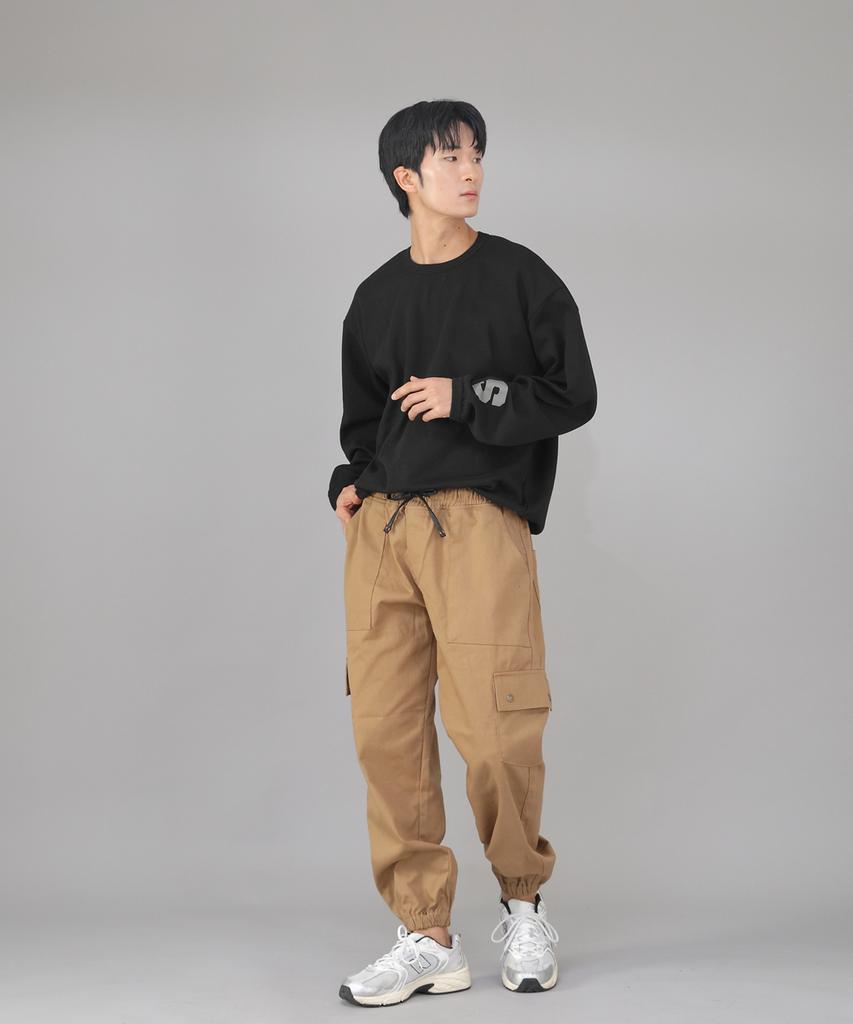 Seinteukeulu Snap Button Wide Cargo Jogger Pants Swc-361 Camel