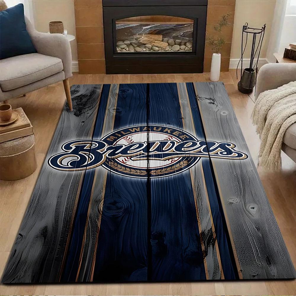 "Milwaukee Brewers Logo On Wood Texture" Patterned Carpet, Non Slip Mat Suitable for Living Room and Bedroom Sofas