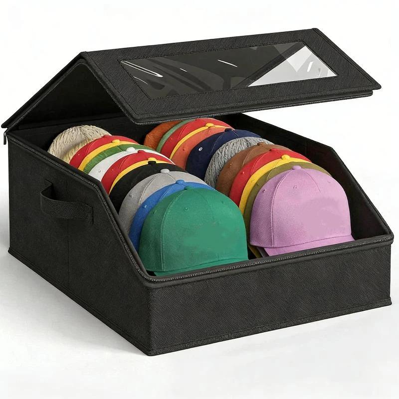 1Pc Foldable Zipper Baseball Cap Storage Box Non-Woven Dustproof Storage Box Hat Storage Box Wardrobe Storage Boxes Storage