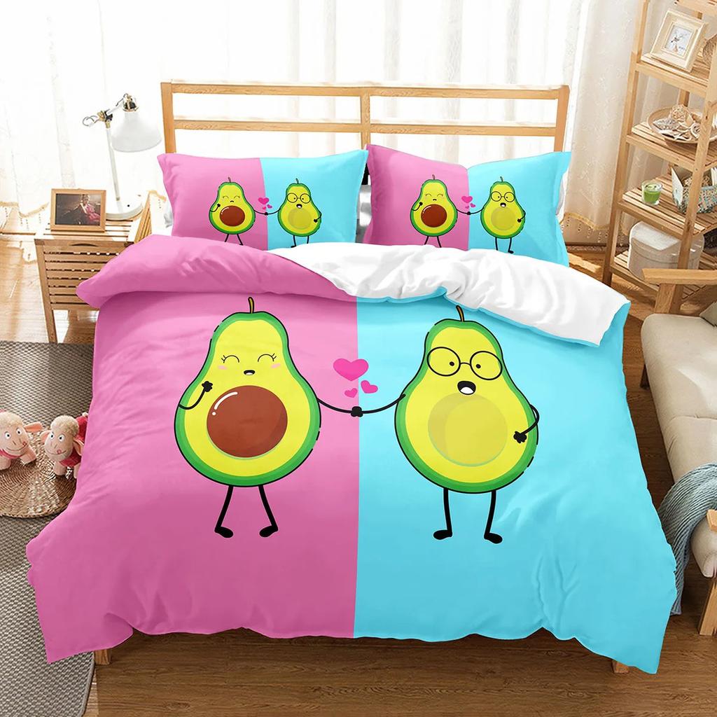 Avocado Duvet Cover Bedding Set, Green, Soft Bedding Set 2Pcs With Pillowcases 75*50Cmand Zipper, For Teenagers Girls Bedroom