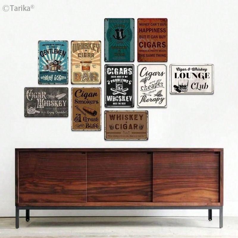 Metal Wall Art Vintage Whiskey Bar Sign, Retro Man Cave Decor