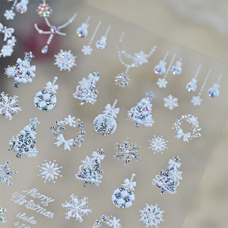 Cute Christmas Style Bow Colorful Snowflake Christmas Tree Nail Art Stickers Girly Nail Art Print Stickers Women Nail Decor Gift