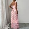 Abito Maxi Bodycon da Donna Senza Maniche Scollatura sulla Schiena Stampa Floreale Scollo Quadrato Aderente Lungo per Uso Casual e da Festa