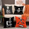 Creepy Skeleton Cat Halloween Pillow Case Short Plush Double-Sided Print Square Throw Pillow Covers Sofa Home Cushion Decor
