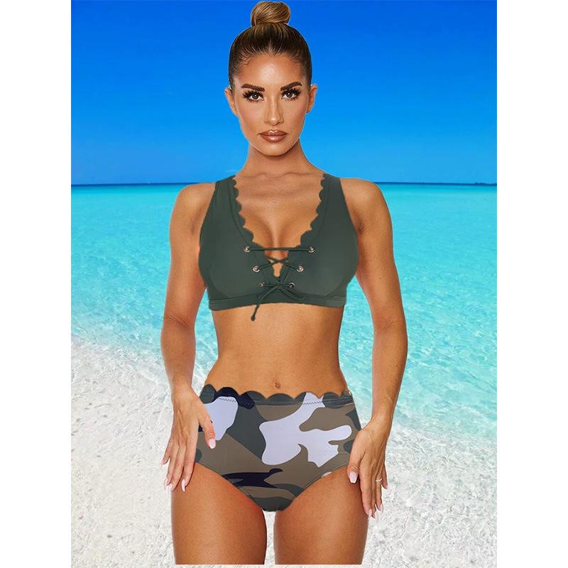 

European-American Deep V-Neck Women s Bikini with Crisscross Straps. Medium