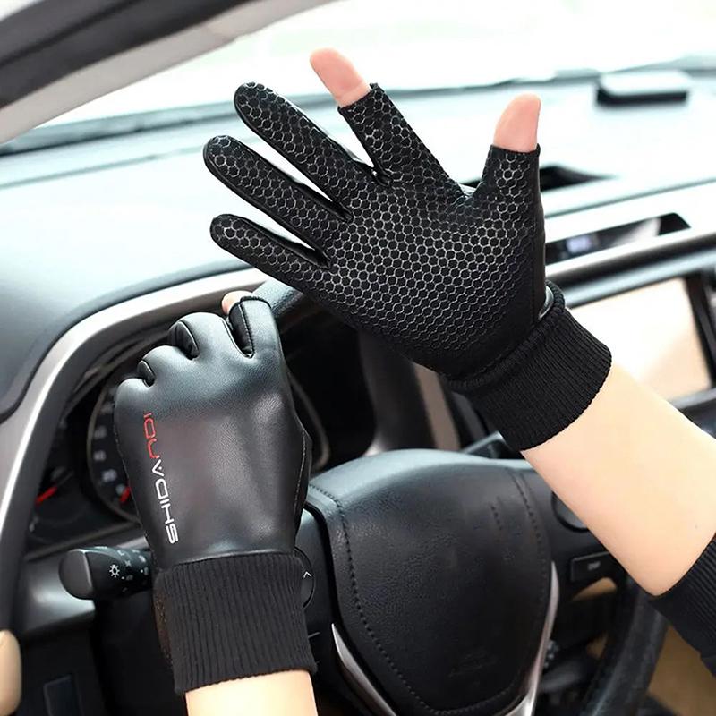 Waterproof Winter Gloves For Motorcycle 2 Finger Flip Windproof Women Men Gloves Velvet Warm Protection Pu Leather Sport Gloves
