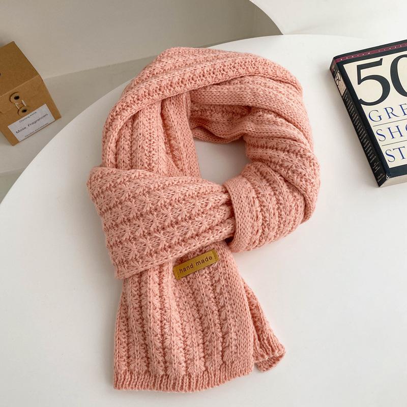 Caramel color coarse wool knitted scarf women's winter versatile simple couple male student warm thick scarf