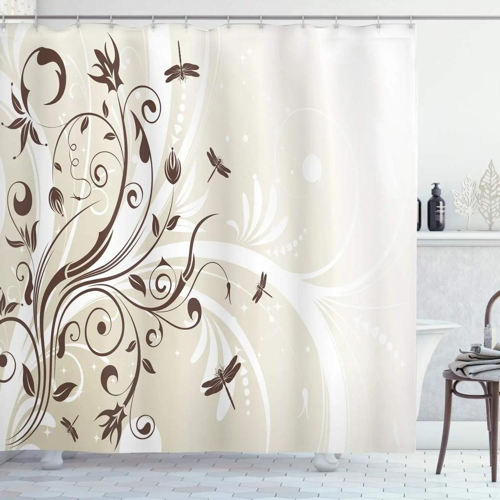 Mandala Shower Curtain,Vintage Cosmos Oriental Breeze Pattern Swirled Floral Leaves Cloth Fabric Bathroom Curtain Set with Hooks