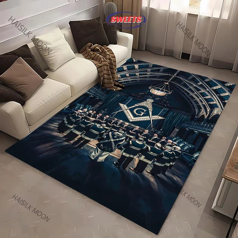 15 Sizes Cool Franc-maçonnerie Printed Carpet Indoor Floor Mats for Bedroom Living Room Kids Room, Office Large Decorative Rugs