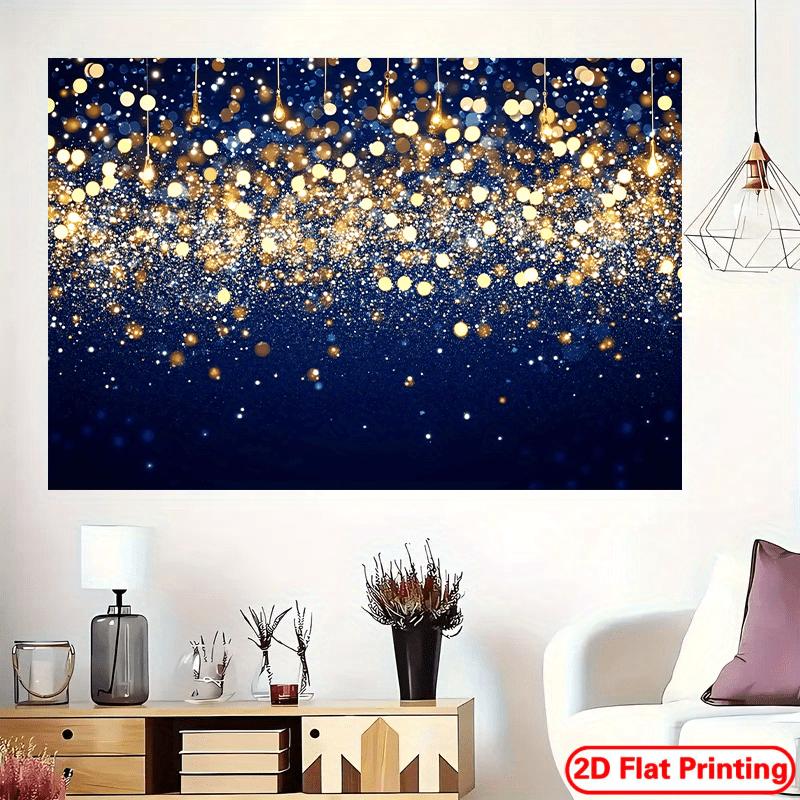 2D Plane - 1 Piece of Fashionable Navy Blue and Gold Glittering Abstract Background Banner Made of Polyester Material