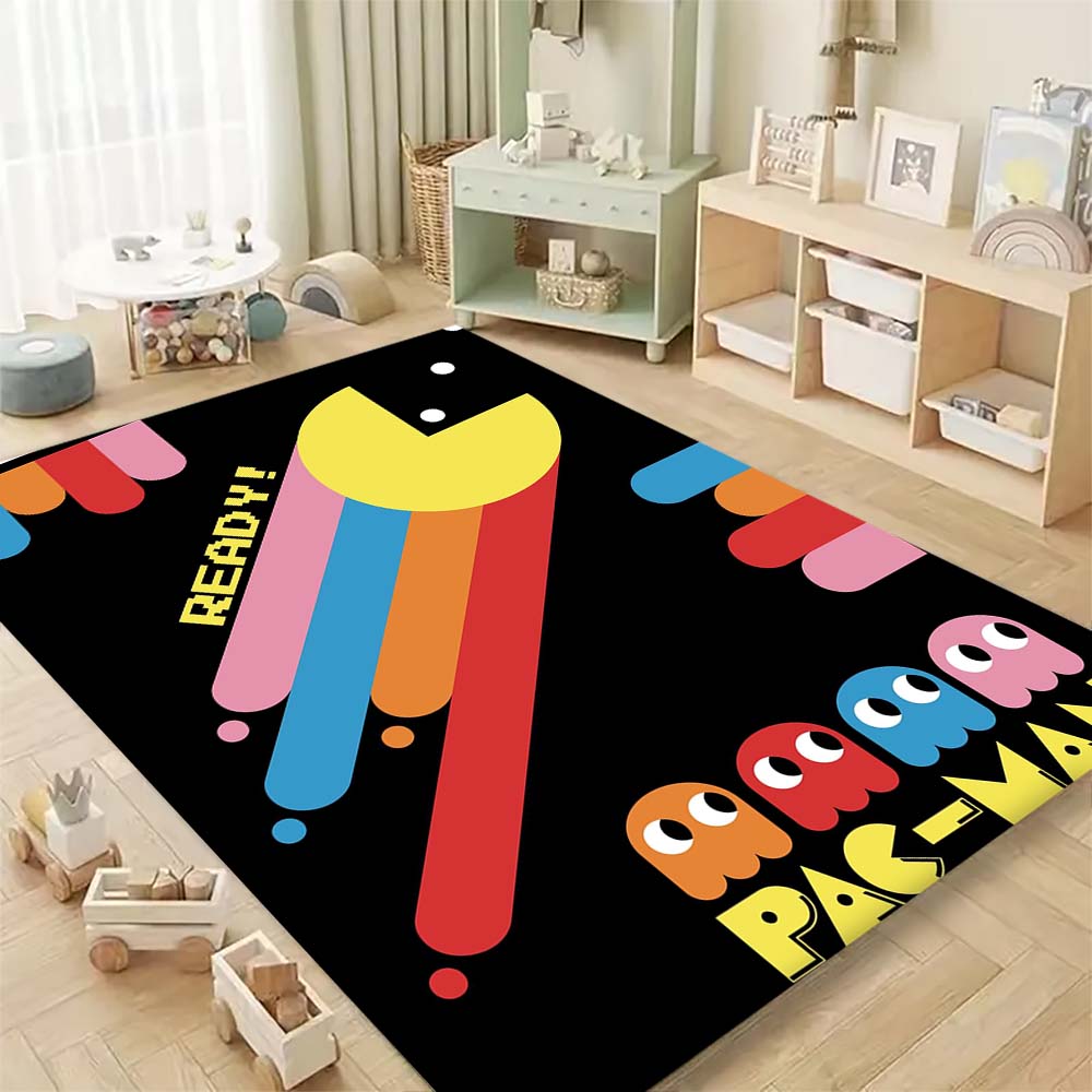 Pac-Man Game Theme Rug Non-Slip Round Carpet Gaming Room Bedroom Living Room Floor Mat Decoration