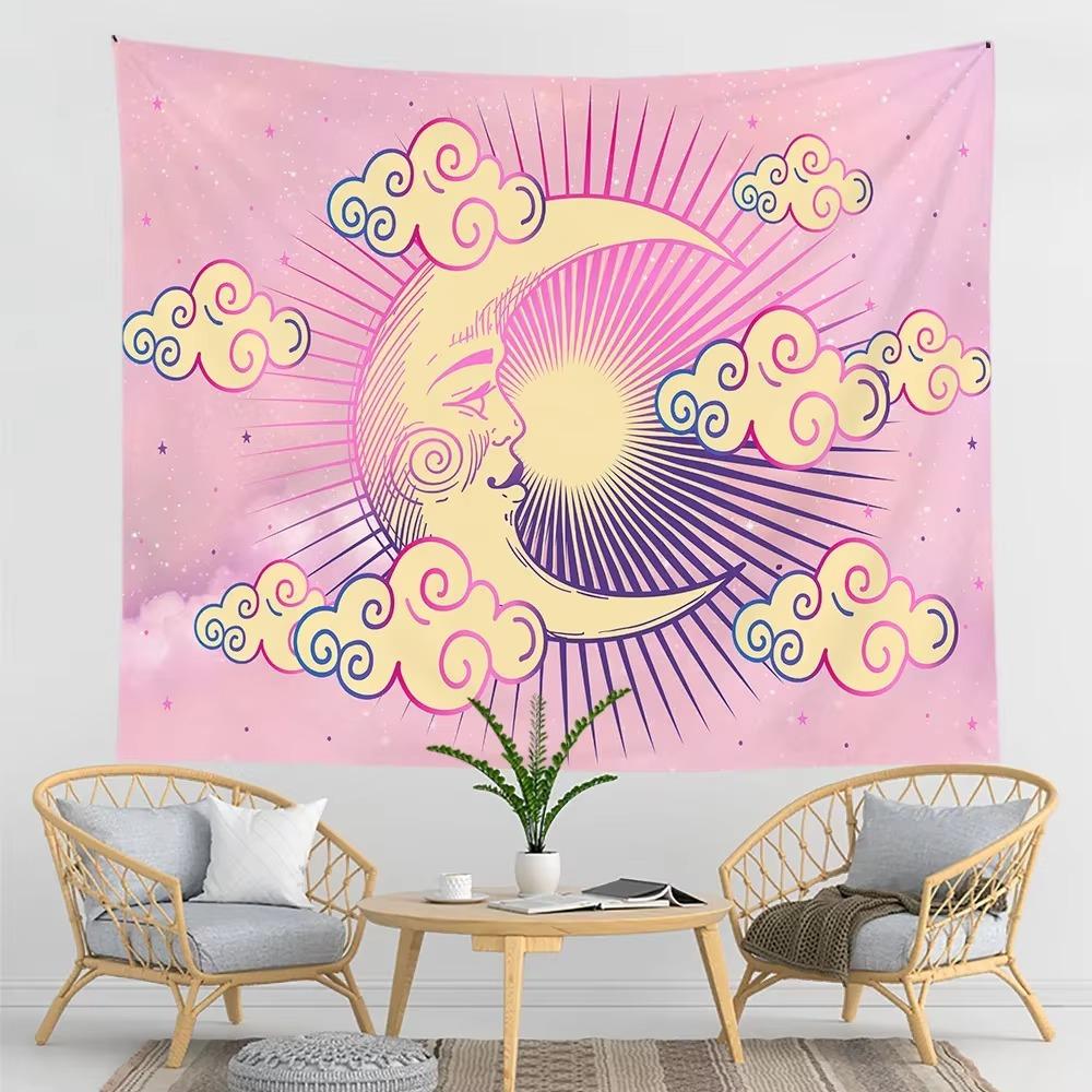 

VIKAMA Pink Moon Cloud Boho Tapestry Aesthetic Celestial Wall Hanging for Bedroom Living Room Dorm Yoga Decor 74x94cm(29x37in)