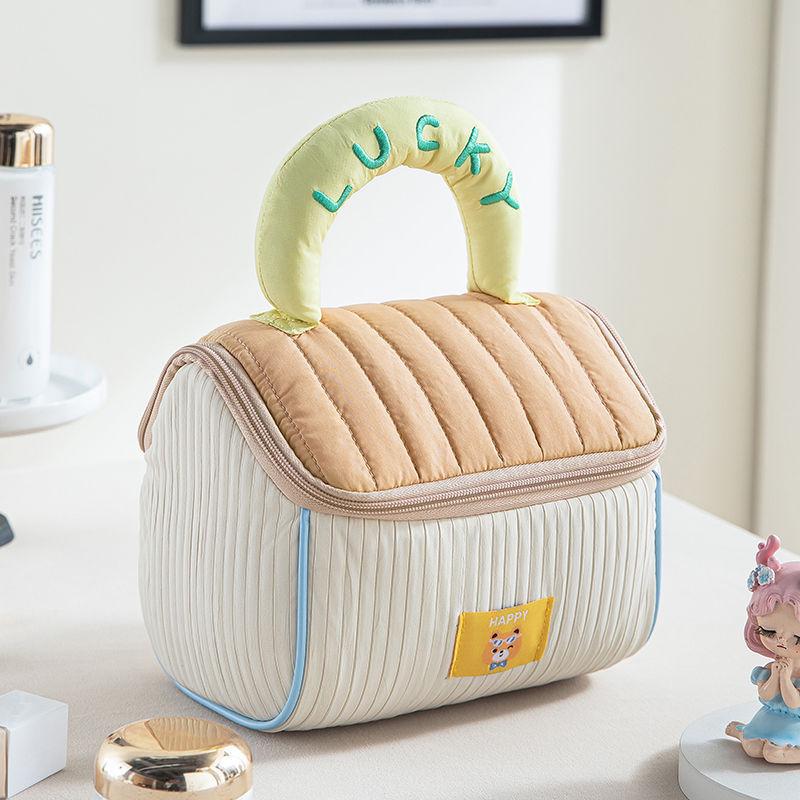 Color Block Soft Makeup Travel Bag - Large Capacity Portable Handbag