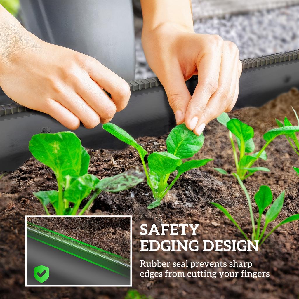 Galvanised Raised Garden Bed Metal Planter Box With Safety Edging For Flowers Herbs Succulents Dark Grey