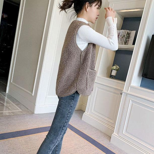 Gilet court en laine d'agneau pour femme, Vintage, chaud, sans manches, en coton, vêtements d'extérieur, décontracté, grande taille, hiver