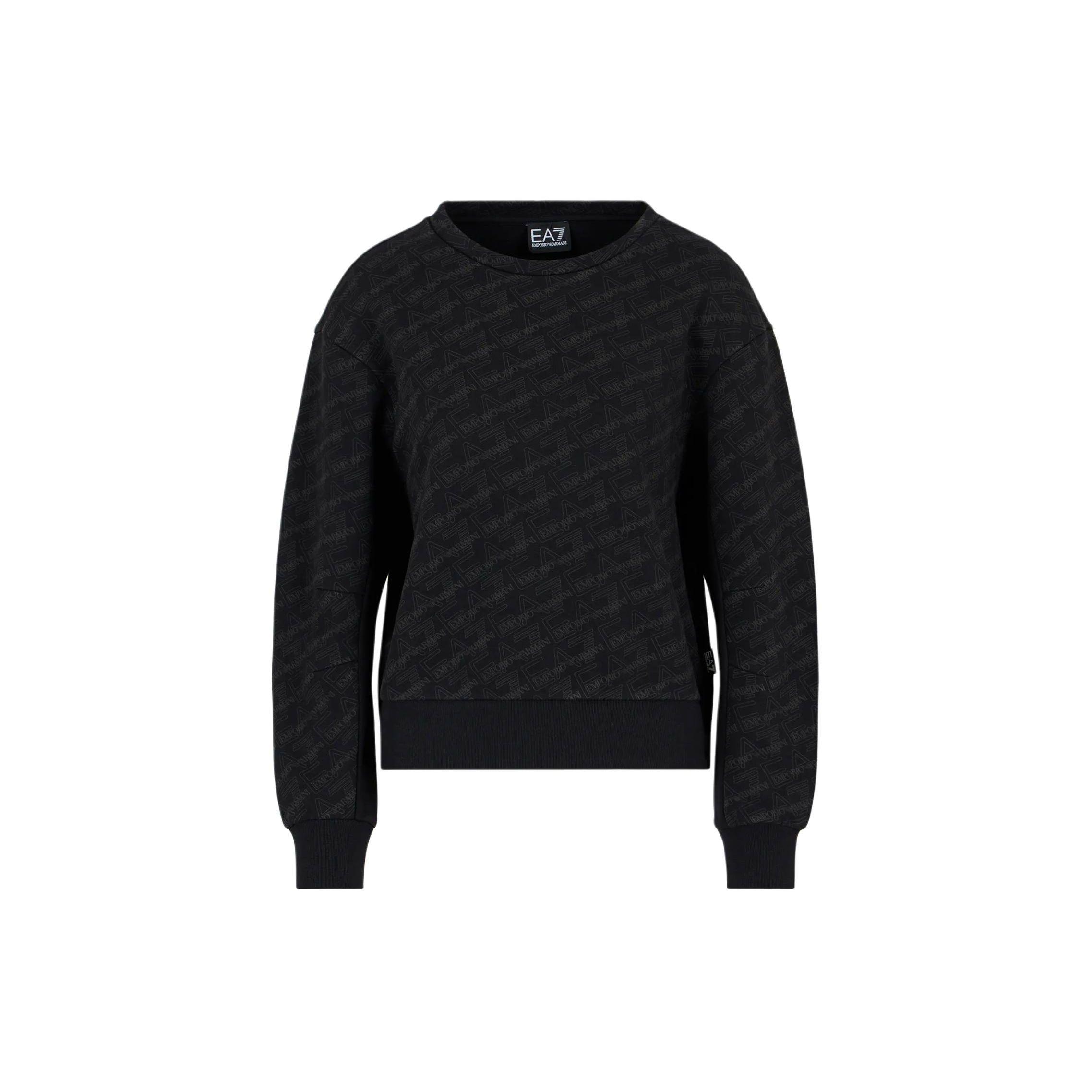 

Emporio Armani EA7 SS24 Letter Logo All Over Print Crew Neck Long Sleeve Sweatshirt Women sweatshirt Black 3DTM06-TJUAZ-1200 S