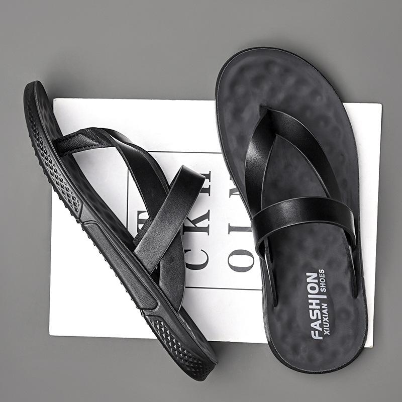 Fashion Summer New Designer Flip-flops for Men Fashion Casual Crocodile Print Outdoor Waterproof Sandal Black Leather Slippers Shoes Man
