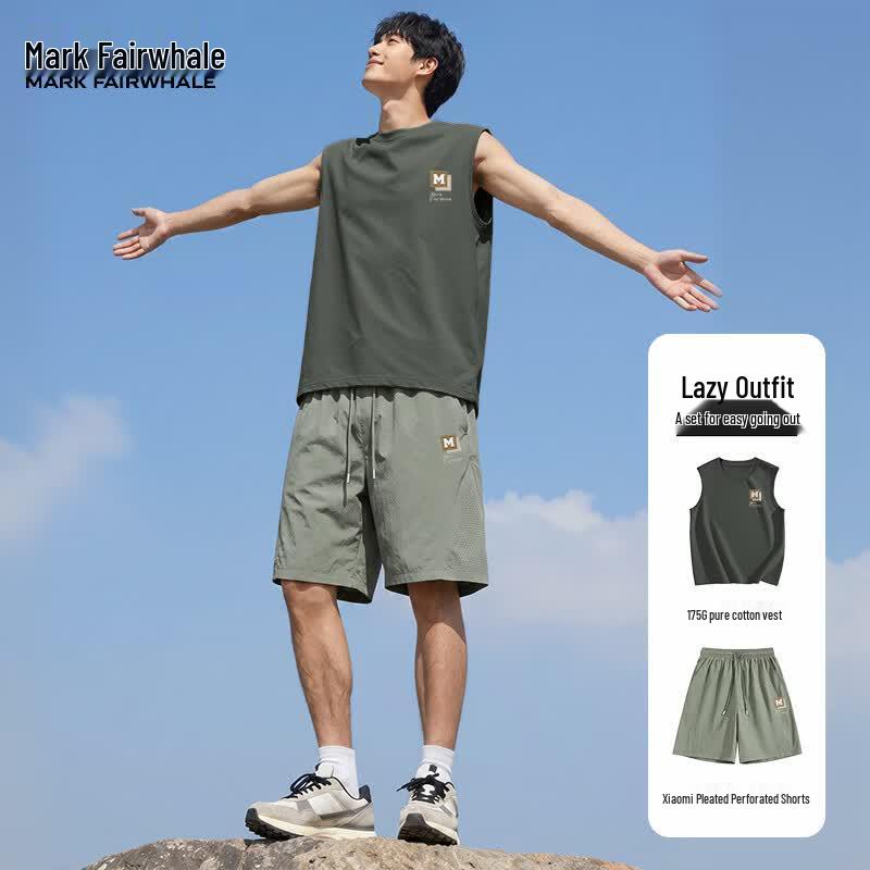 Mark Fairwhale Men s Casual Cotton Vest & Shorts Set 2XL
