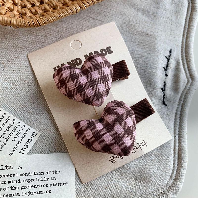 Sweet Pink Plaid Heart Cat Hair Clip - Versatile and Cute for Girls