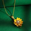Three-Dimensional Yellow Chrysanthemum Pendant Necklace with Inlaid Diamond and Enamel Glaze - Floral Design Collarbone Chain
