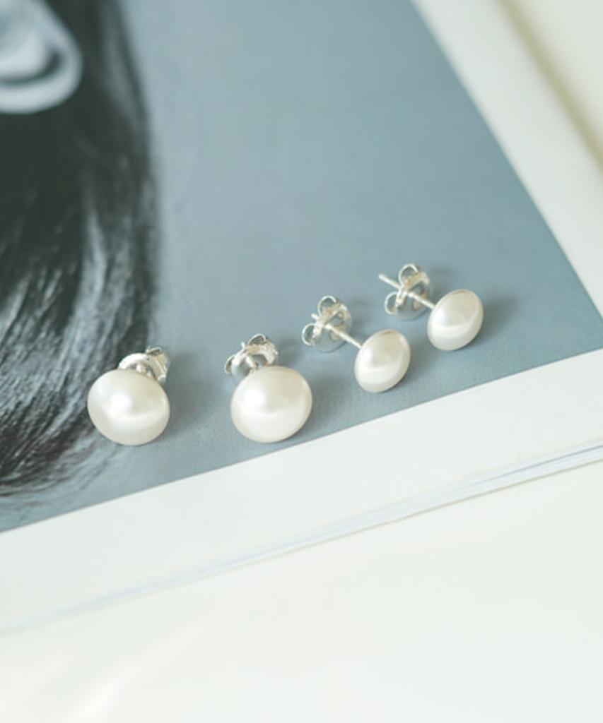 Alleun Swarovski Pearl Convex Earrings Silver 925 8Mm 10Mm
