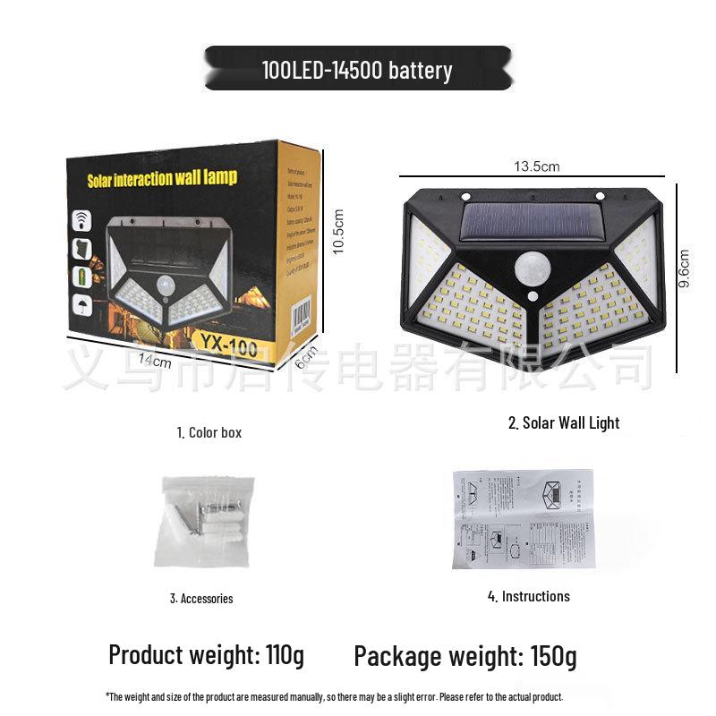 

100 LED Solar Motion Sensor Outdoor Waterproof Wall Light for Streets and Gardens