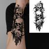 1 Sheet Death Skull Fake Folwer Skeleton Temporary Tattoos For Women Men Adults Evil Devil Tattoo Sticker Rose Peony Flora Leaf