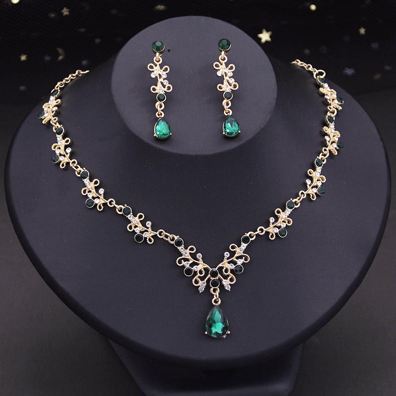 Strass-Kristall-Anhänger, Halskette, Ohrringe-Sets für Frauen, Modeschmuck, Hochzeits-/Abschlussball-Kostüm-Accessoires